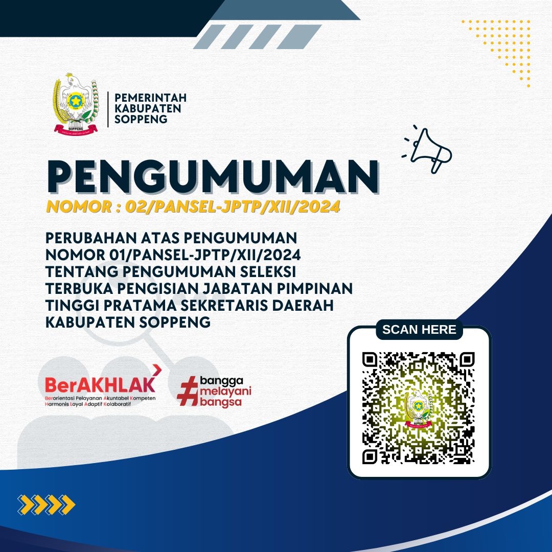 [PENGUMUMAN PERUBAHAN] Seleksi Terbuka Pengisian Jabatan Pimpinan Tinggi Pratama Sekretaris Daerah Kab. Soppeng