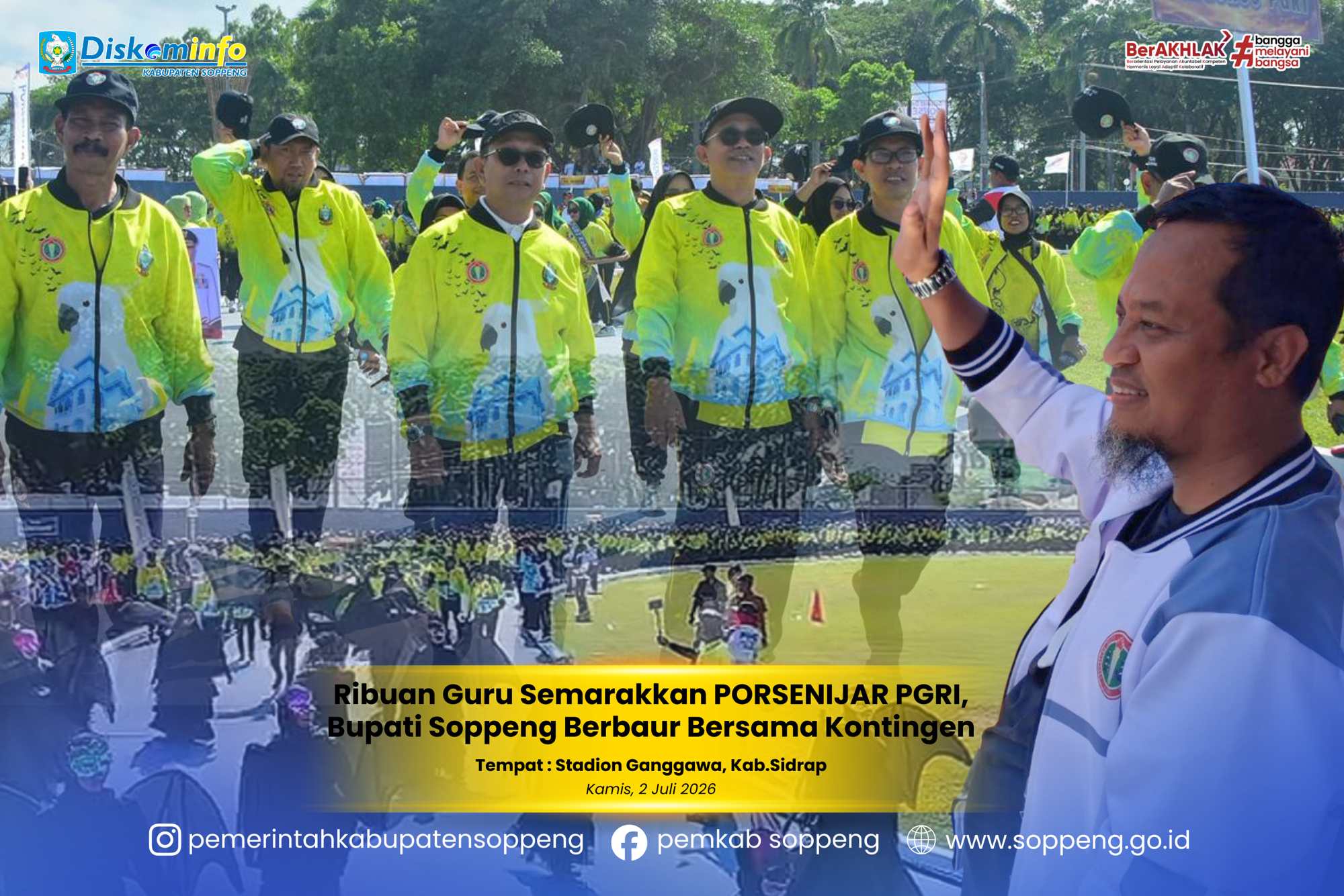 Ribuan Guru Semarakkan PORSENIJAR PGRI, Bupati Soppeng Berbaur Bersama Kontingen