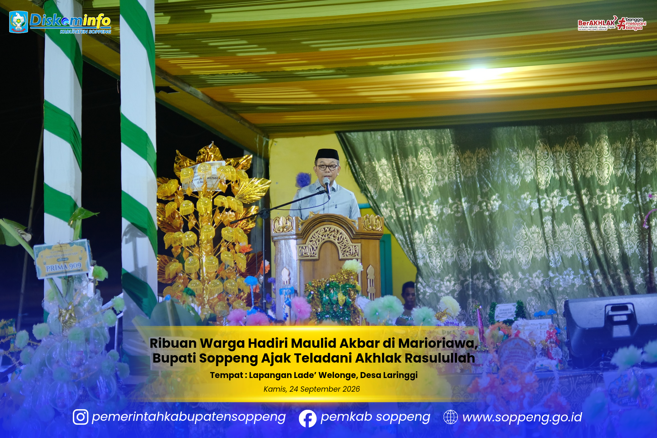 Ribuan Warga Hadiri Maulid Akbar di Marioriawa,Bupati Soppeng Ajak Teladani Akhlak Rasulullah