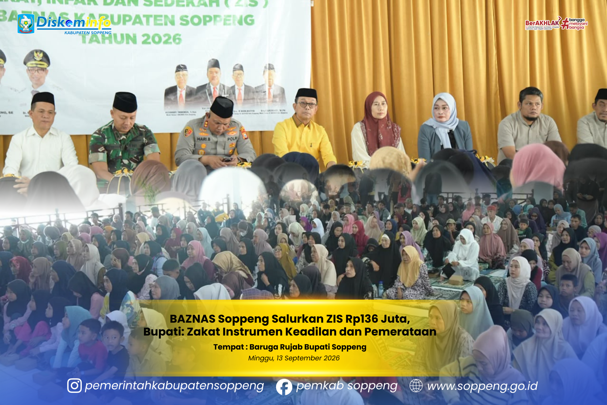 BAZNAS Soppeng Salurkan ZIS Rp136 Juta, Bupati: Zakat Instrumen Keadilan dan Pemerataan